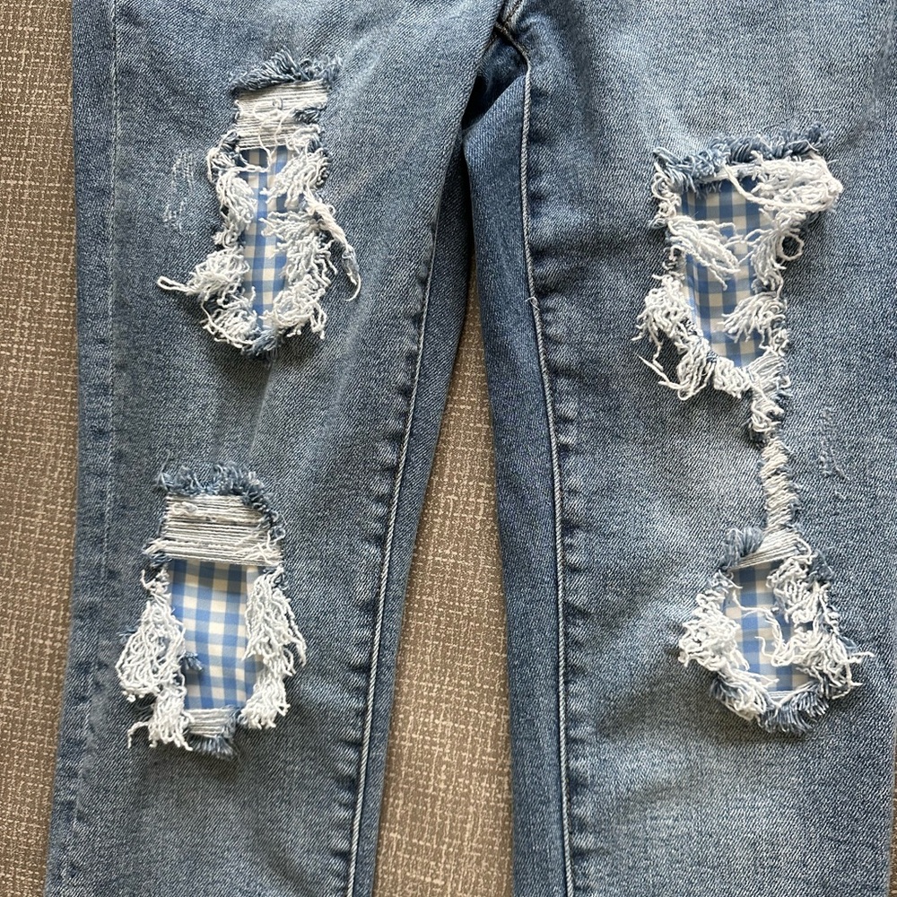 Judy Blue Jeans Womens 9/29 Blue Skinny Blue White Plaid Patch Distressed Denim - Picture 5 of 12